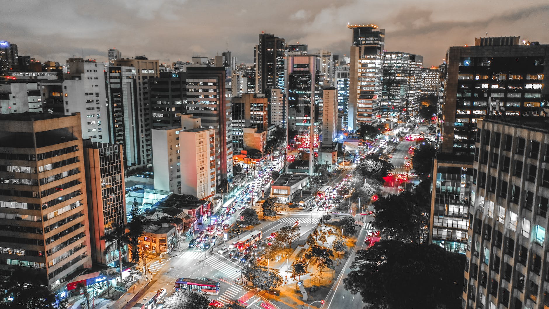 aerial photo of city buildings during nighttime